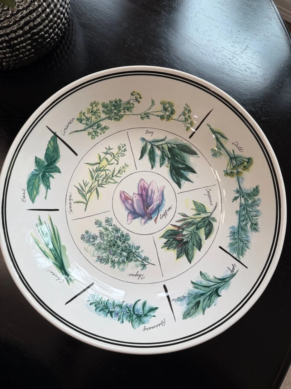 William Sonoma Herb-Illustration Ceramic Serving Plate 12.5”